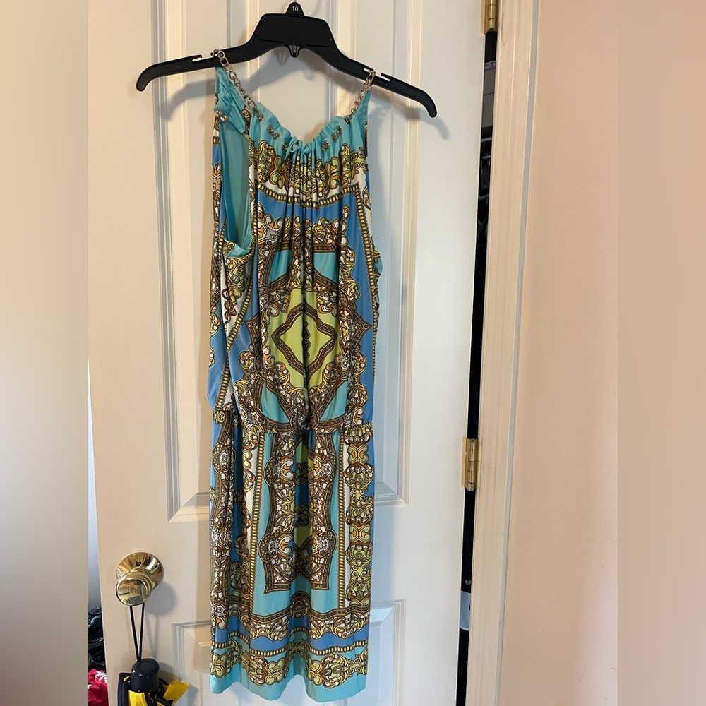 CACHE Greek/Italian Print Halter Dress